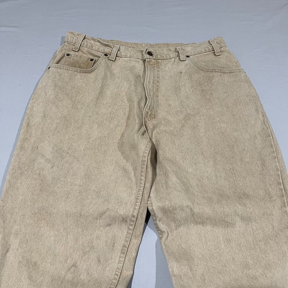 Vintage 90s Levis 545 Mens Tan Khaki Loose Fit Straight Leg USA Pant Faded 38x30 - Picture 3 of 9